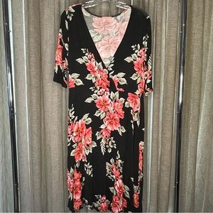 Hello Miz- X-Large Black Wrap Dress w/ Vibrant Floral Print